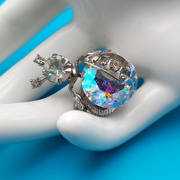 Vintage Bug Insect Rhinestone Brooch Pin, Aurora Borealis, Silver Tone - Picture 6 of 9